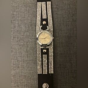 Elegant Black and Silver Watch with Rhinestones